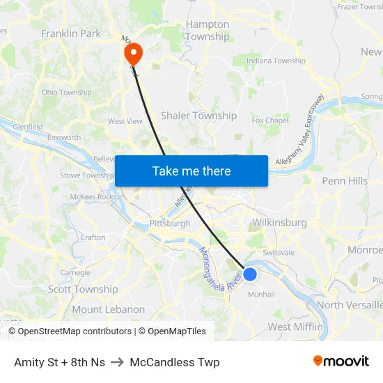 Amity St + 8th Ns to McCandless Twp map