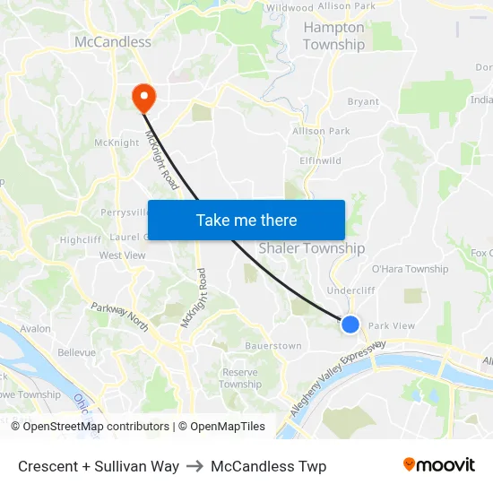 Crescent + Sullivan Way to McCandless Twp map