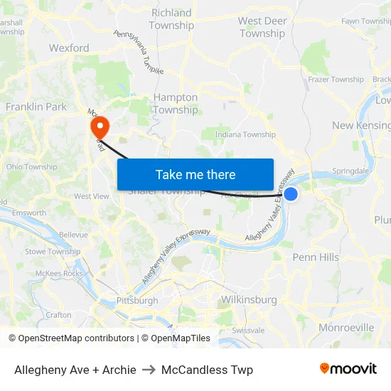 Allegheny Ave + Archie to McCandless Twp map