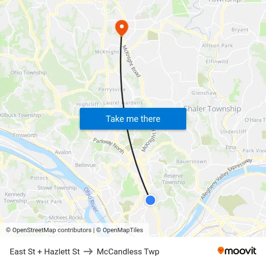 East St + Hazlett St to McCandless Twp map