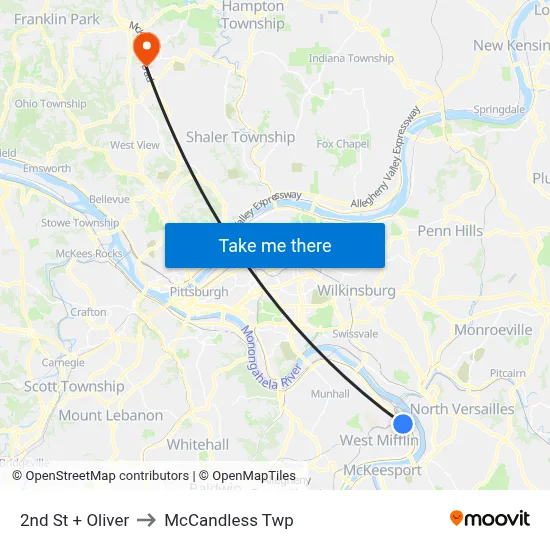 2nd St + Oliver to McCandless Twp map