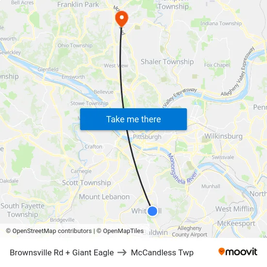 Brownsville Rd + Giant Eagle to McCandless Twp map