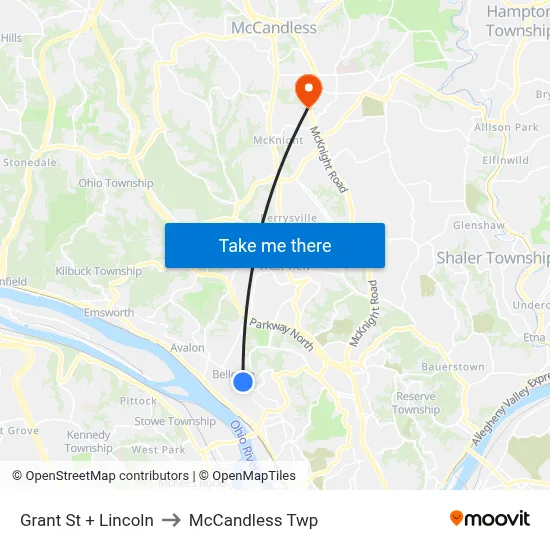 Grant St + Lincoln to McCandless Twp map