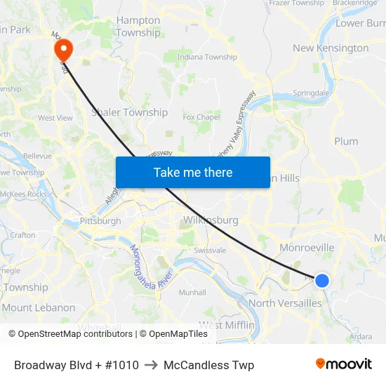 Broadway Blvd + #1010 to McCandless Twp map