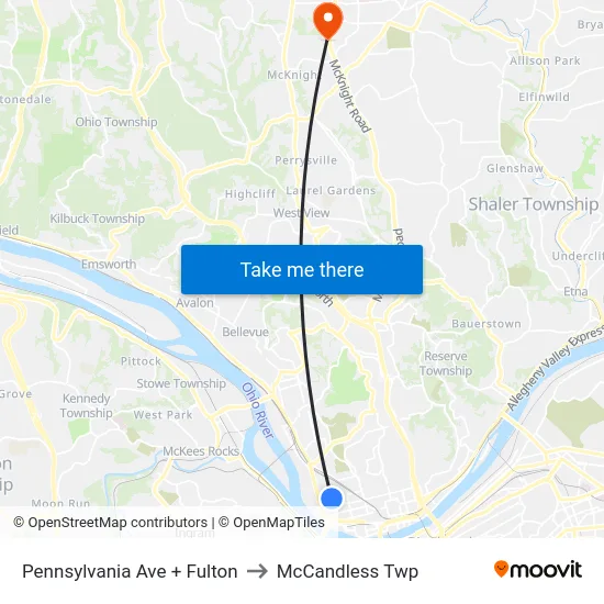 Pennsylvania Ave + Fulton to McCandless Twp map