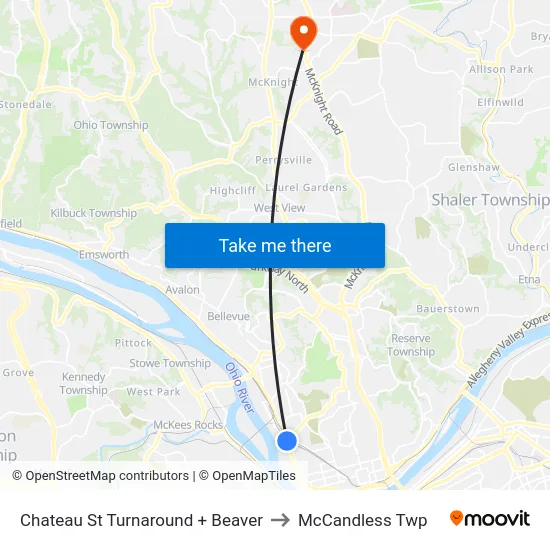 Chateau St Turnaround + Beaver to McCandless Twp map