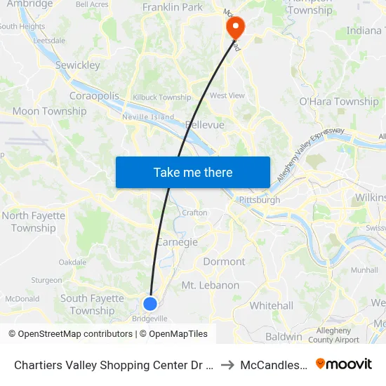 Chartiers Valley Shopping Center Dr + Giant Eagle to McCandless Twp map