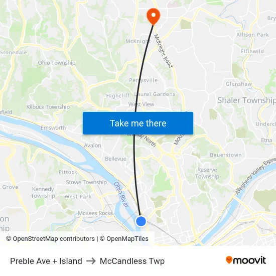 Preble Ave + Island to McCandless Twp map