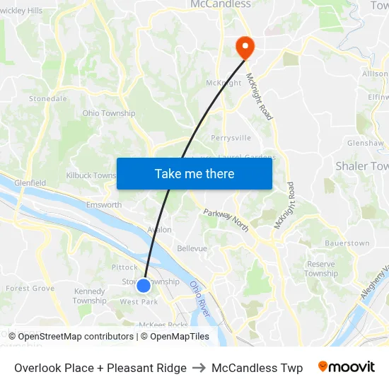 Overlook Place + Pleasant Ridge to McCandless Twp map