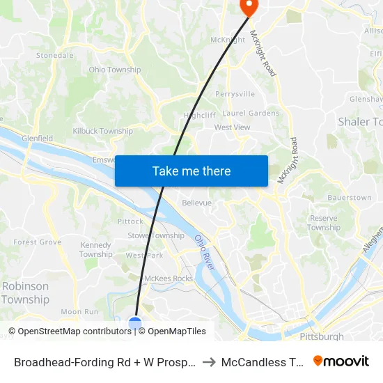 Broadhead-Fording Rd + W Prospect to McCandless Twp map