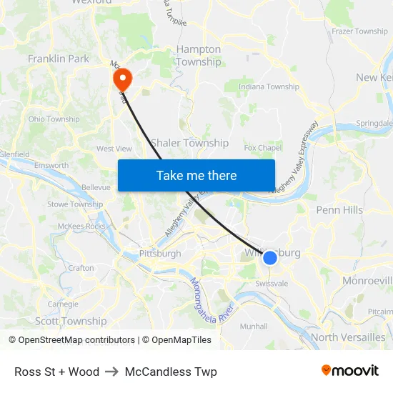 Ross St + Wood to McCandless Twp map