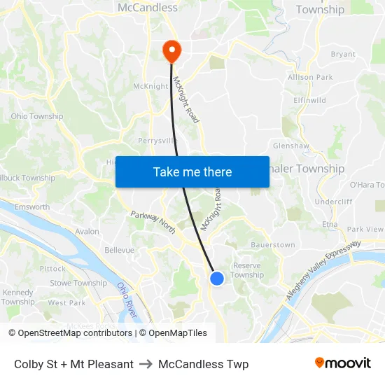 Colby St + Mt Pleasant to McCandless Twp map