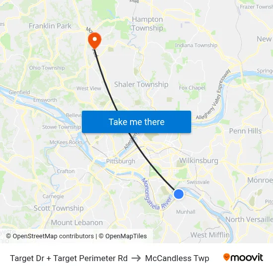 Target Dr + Target Perimeter Rd to McCandless Twp map