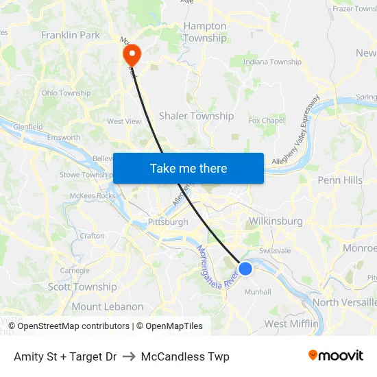 Amity St + Target Dr to McCandless Twp map