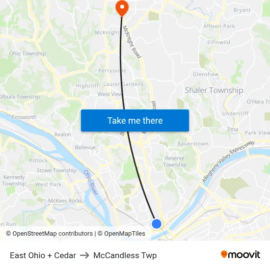 East Ohio + Cedar to McCandless Twp map
