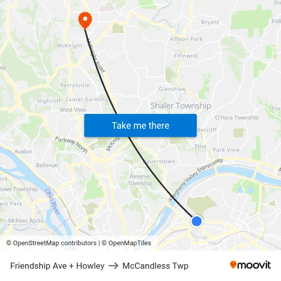 Friendship Ave + Howley to McCandless Twp map