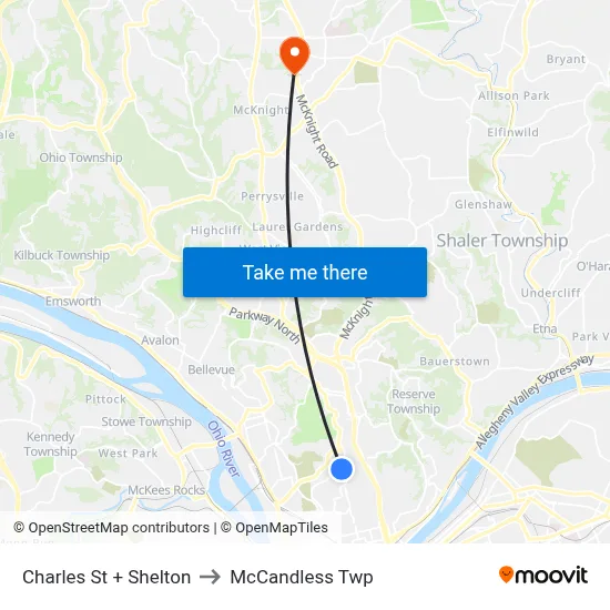 Charles St + Shelton to McCandless Twp map