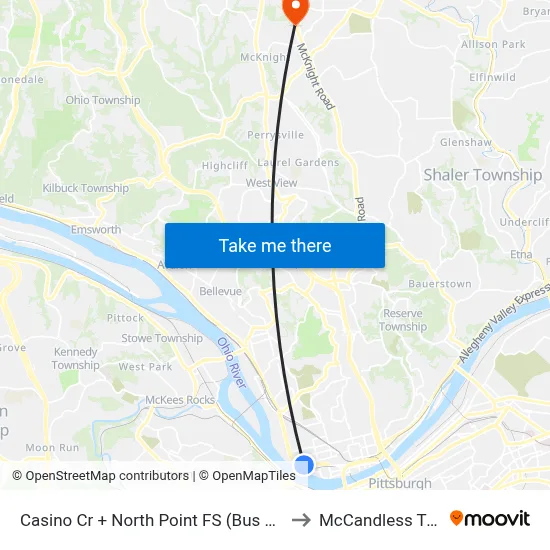 Casino Cr + North Point FS (Bus Bay) to McCandless Twp map