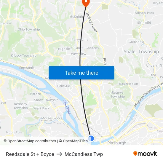 Reedsdale St + Boyce to McCandless Twp map