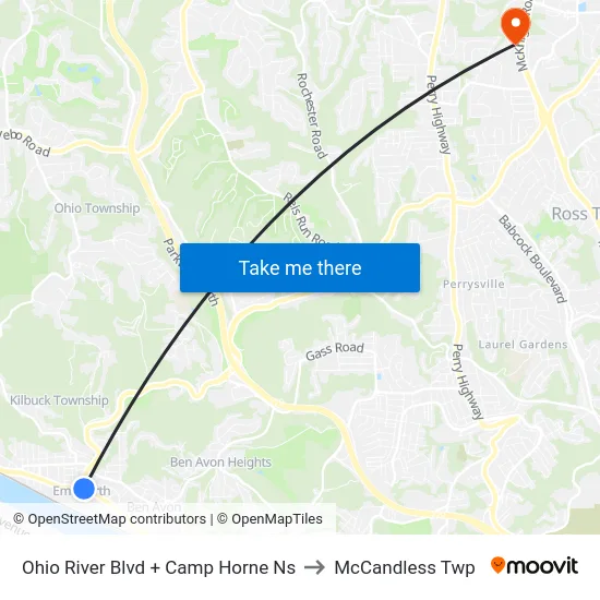 Ohio River Blvd + Camp Horne Ns to McCandless Twp map