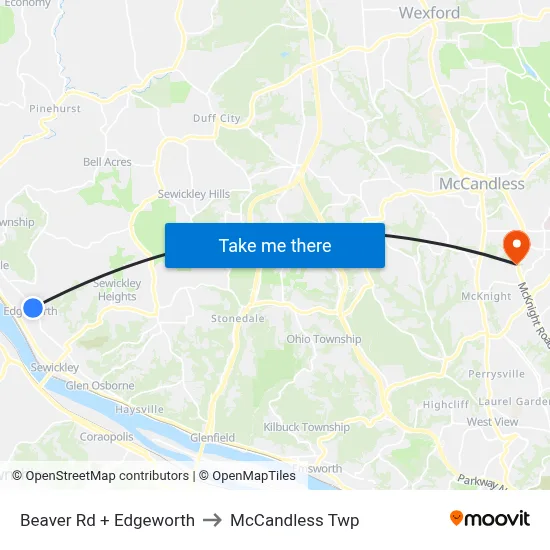 Beaver Rd + Edgeworth to McCandless Twp map