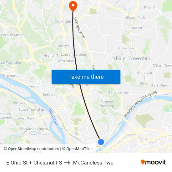 E Ohio St + Chestnut FS to McCandless Twp map
