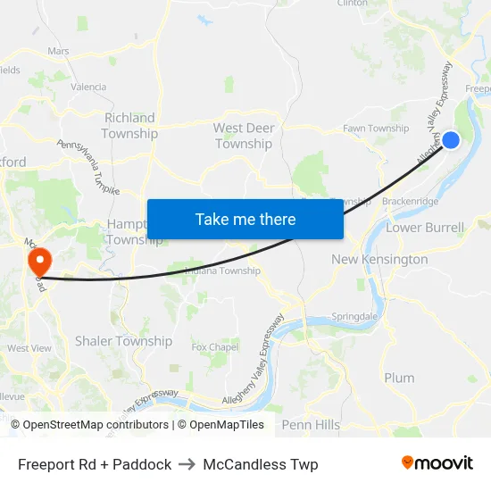 Freeport Rd + Paddock to McCandless Twp map
