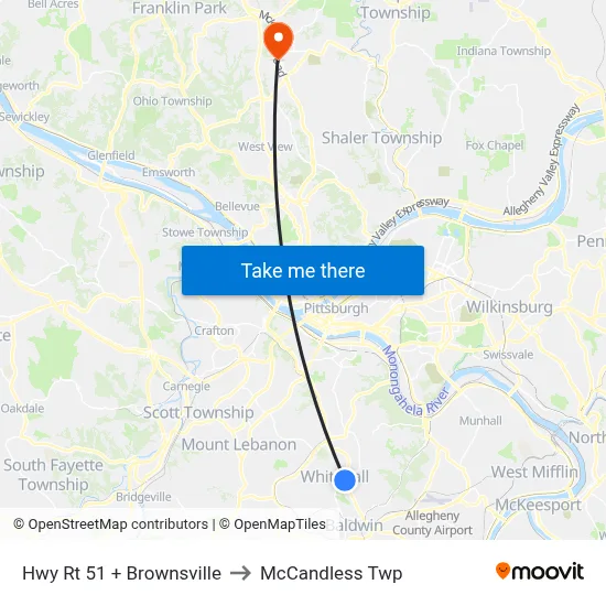 Hwy Rt 51 + Brownsville to McCandless Twp map