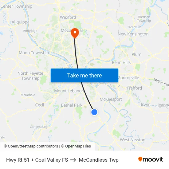 Hwy Rt 51 + Coal Valley FS to McCandless Twp map