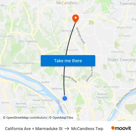 California Ave + Marmaduke St to McCandless Twp map