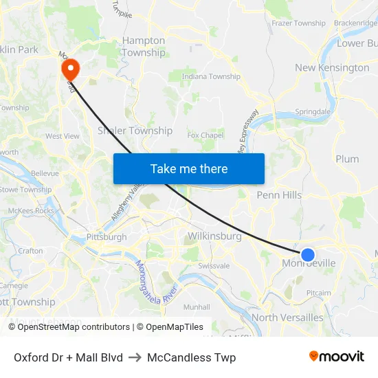 Oxford Dr + Mall Blvd to McCandless Twp map