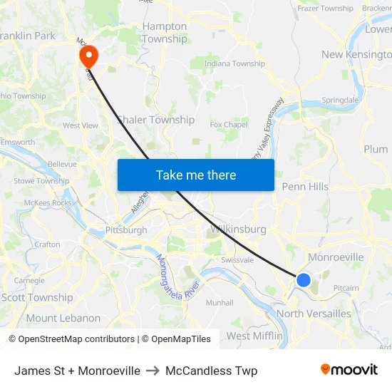 James St + Monroeville to McCandless Twp map