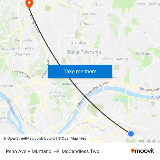 Penn Ave + Murtland to McCandless Twp map