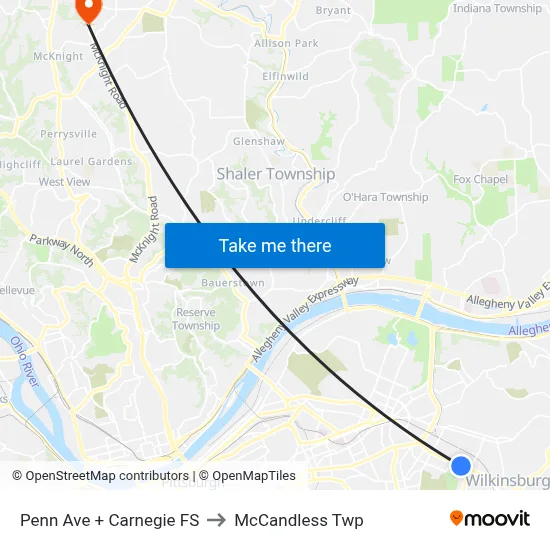Penn Ave + Carnegie FS to McCandless Twp map
