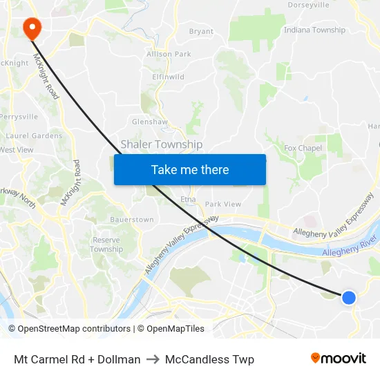 Mt Carmel Rd + Dollman to McCandless Twp map