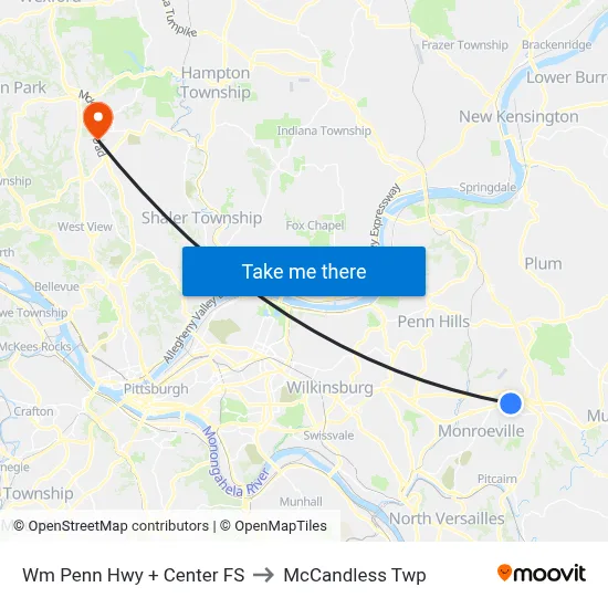 Wm Penn Hwy + Center FS to McCandless Twp map