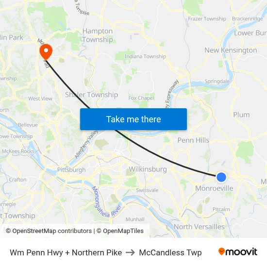 Wm Penn Hwy + Northern Pike to McCandless Twp map