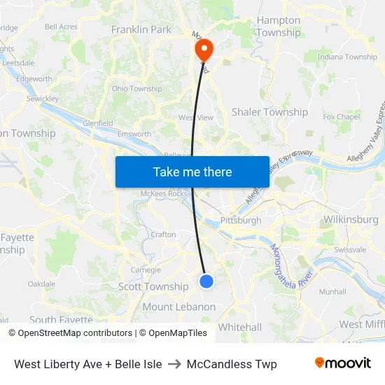 West Liberty Ave + Belle Isle to McCandless Twp map