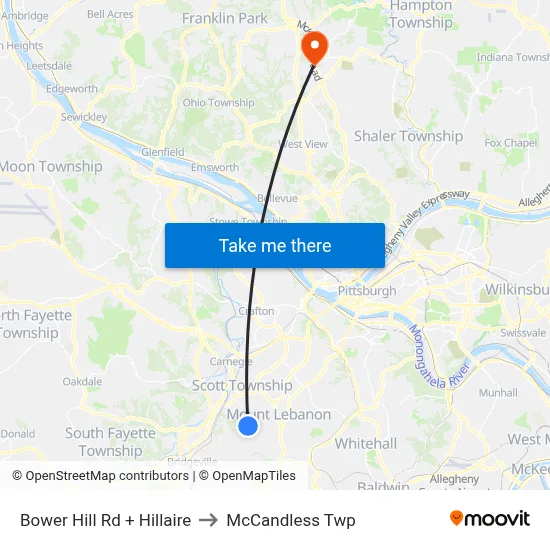 Bower Hill Rd + Hillaire to McCandless Twp map