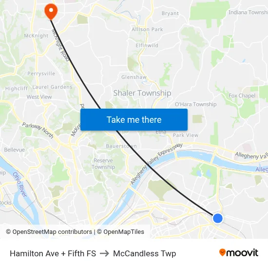 Hamilton Ave + Fifth FS to McCandless Twp map