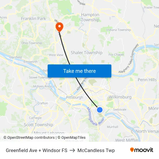 Greenfield Ave + Windsor FS to McCandless Twp map