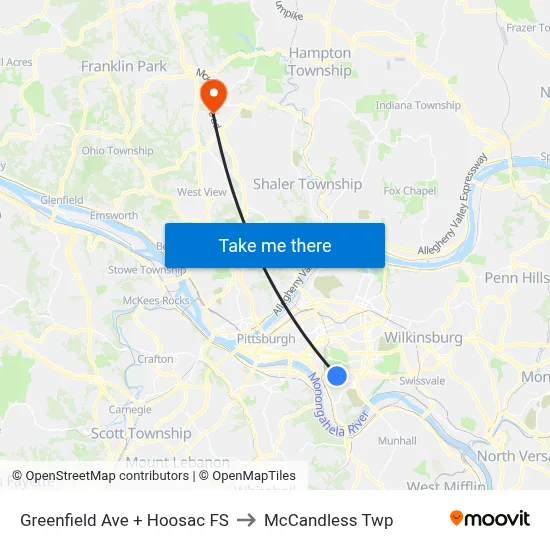 Greenfield Ave + Hoosac FS to McCandless Twp map