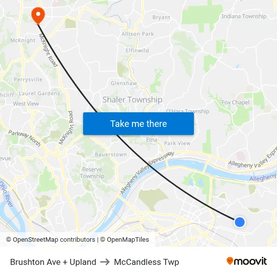 Brushton Ave + Upland to McCandless Twp map