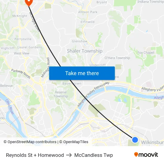 Reynolds St + Homewood to McCandless Twp map
