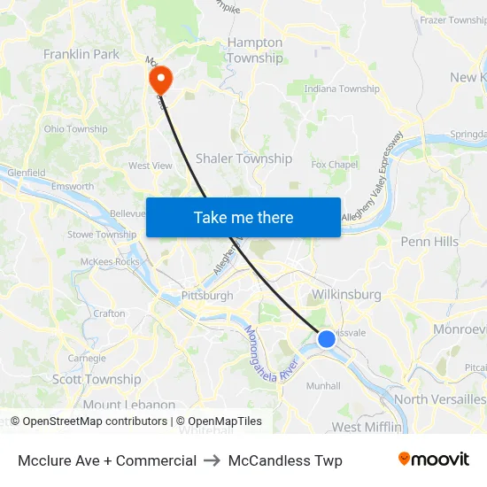 Mcclure Ave + Commercial to McCandless Twp map