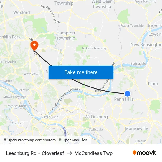Leechburg Rd + Cloverleaf to McCandless Twp map