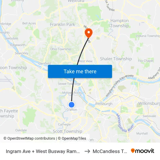 Ingram Ave + West Busway Ramp FS to McCandless Twp map
