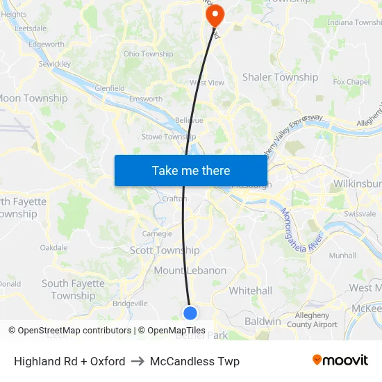 Highland Rd + Oxford to McCandless Twp map