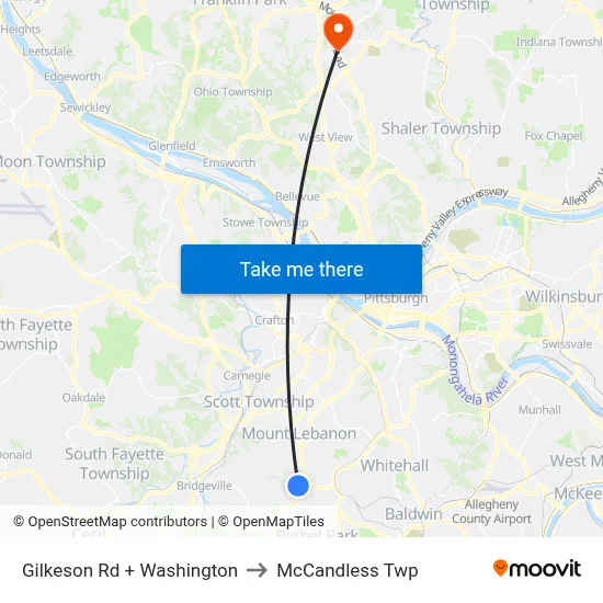 Gilkeson Rd + Washington to McCandless Twp map