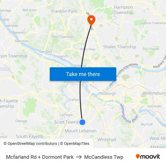 Mcfarland Rd + Dormont Park to McCandless Twp map